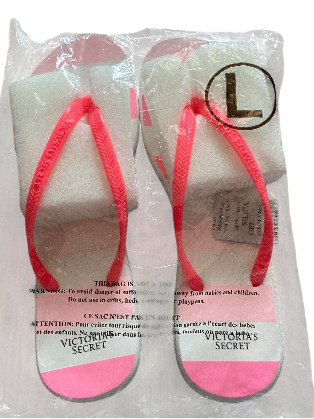Victoria’s Secret iconic pink and white striped flip flop sandals large 9/10